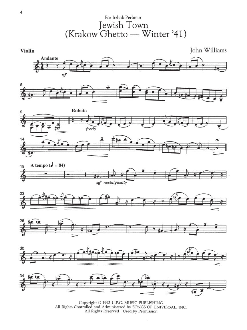 Williams: 3 Pieces from Schindler's List for Violin & Piano