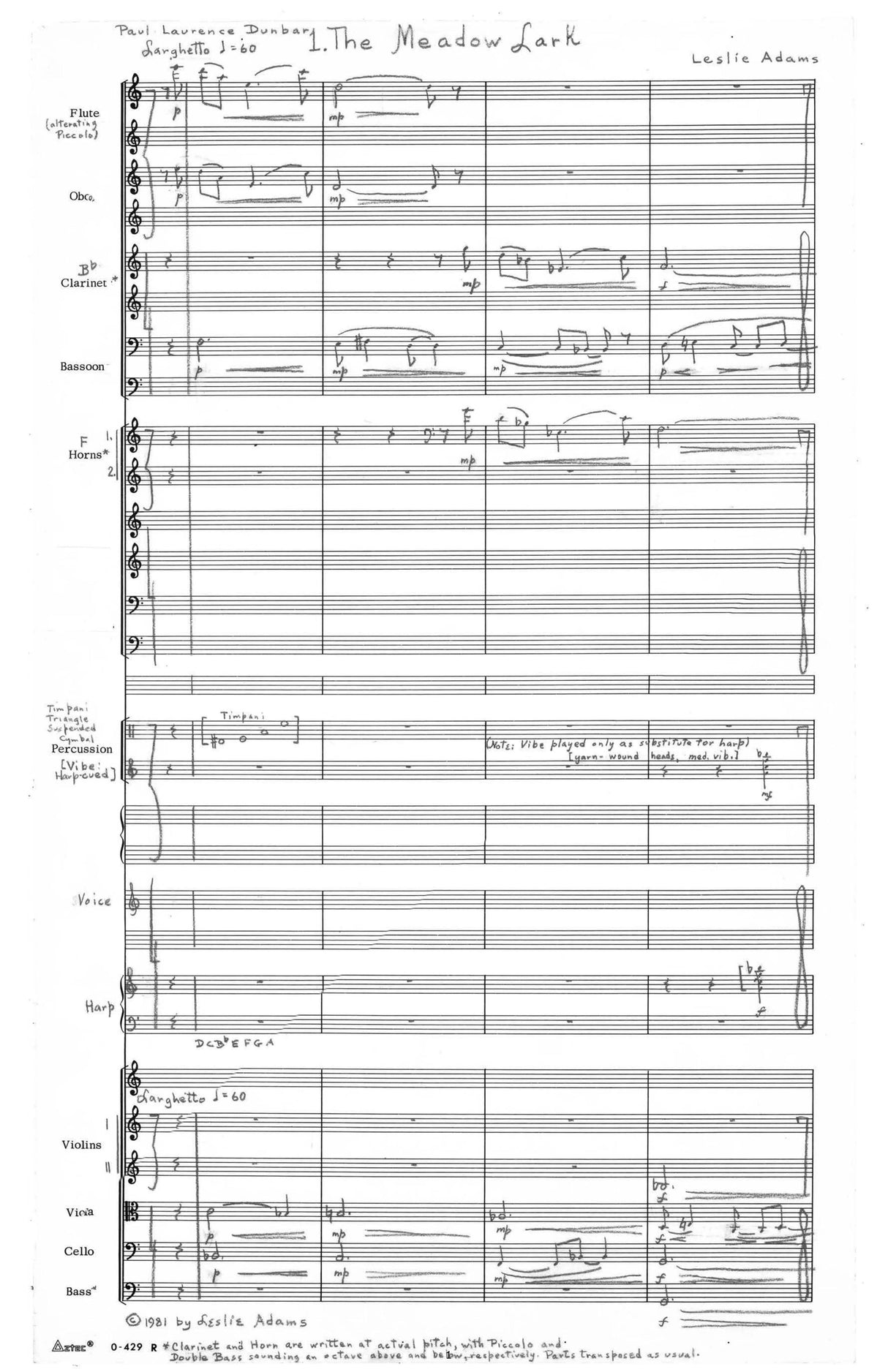 H.L. Adams: Dunbar Songs (Orchestral Version)