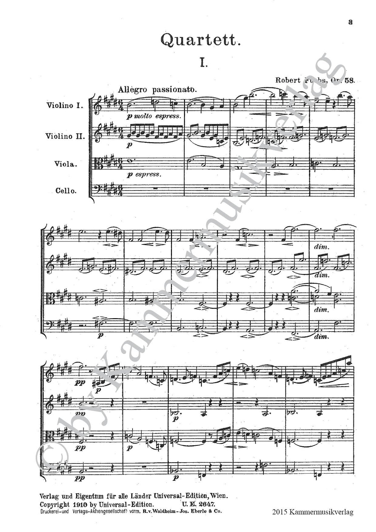 Fuchs: String Quartet No. 1 in E Major, Op. 58