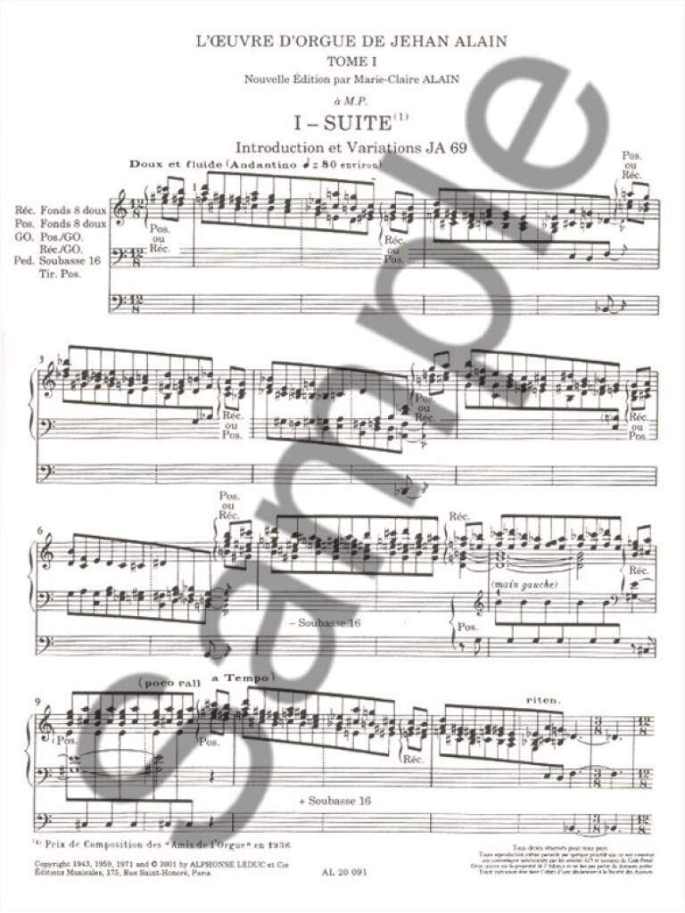Alain: L'oeuvre D'orgue - Tome 1
