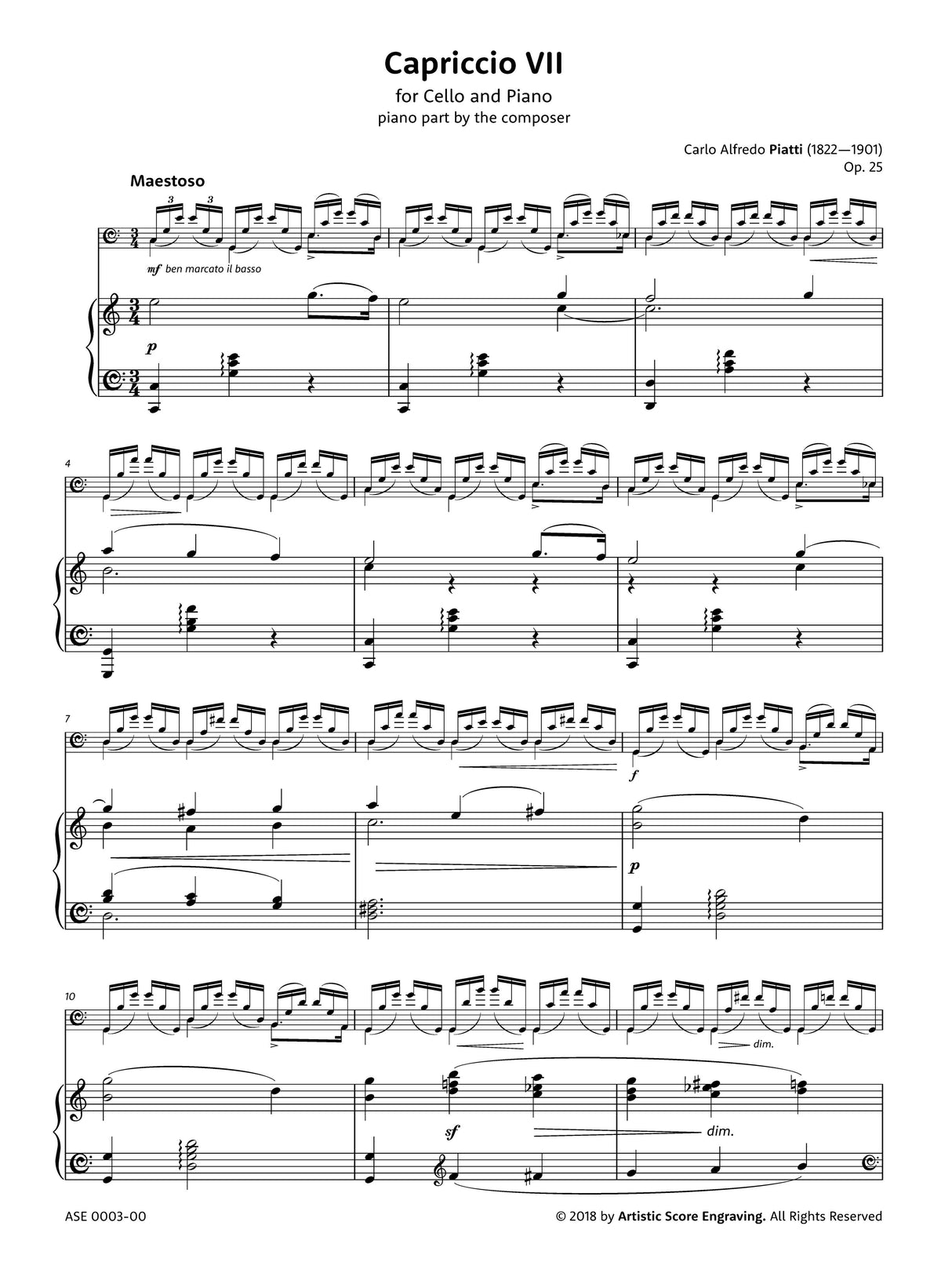 Piatti: Capriccio No. 7, Op. 25, No. 7 (Version for Cello and Piano)