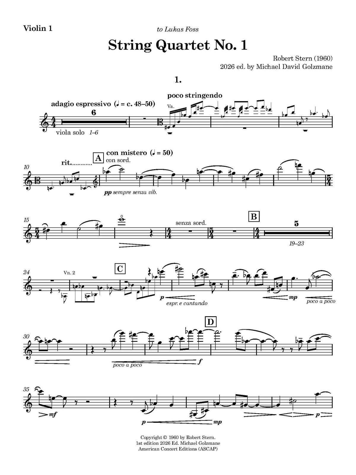 R. Stern: String Quartet No. 1
