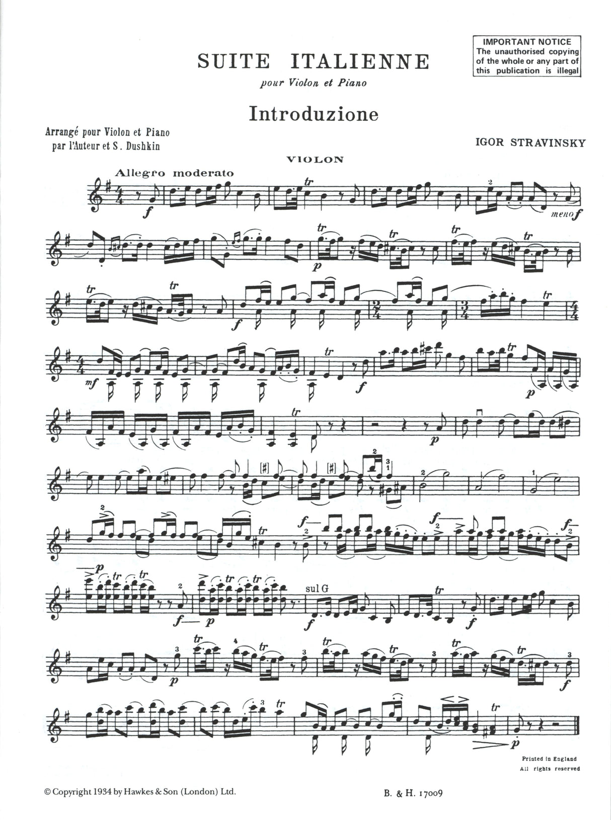 Stravinsky: Suite Italienne (arr. for violin)