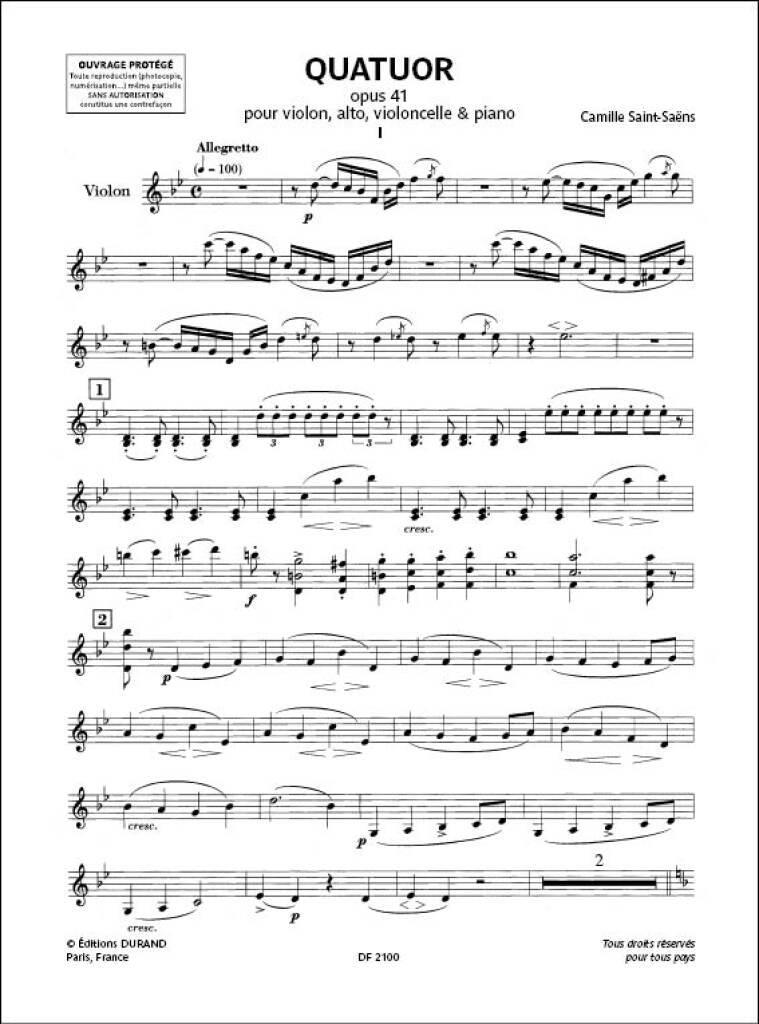 Saint-Saëns: Piano Quartet, Op. 41