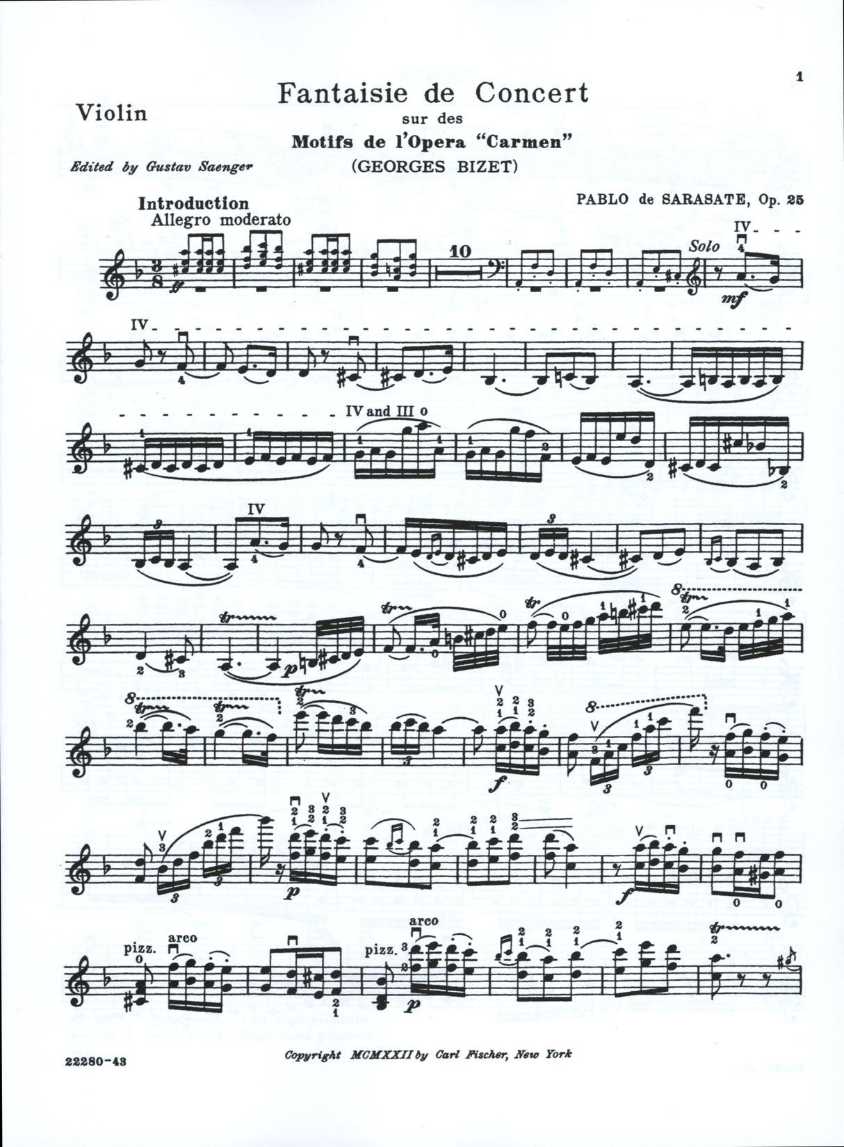 Sarasate: Carmen Concert Fantasy, Op. 25