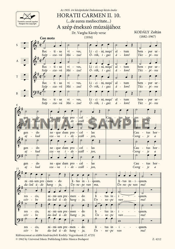 Kodály: Horatii Carmen II.10