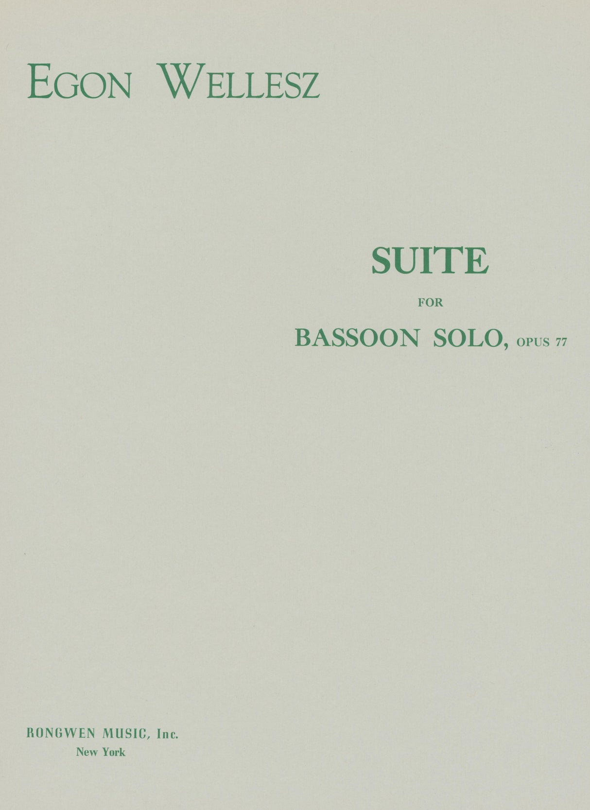 Wellesz: Suite for Solo Bassoon, Op. 77