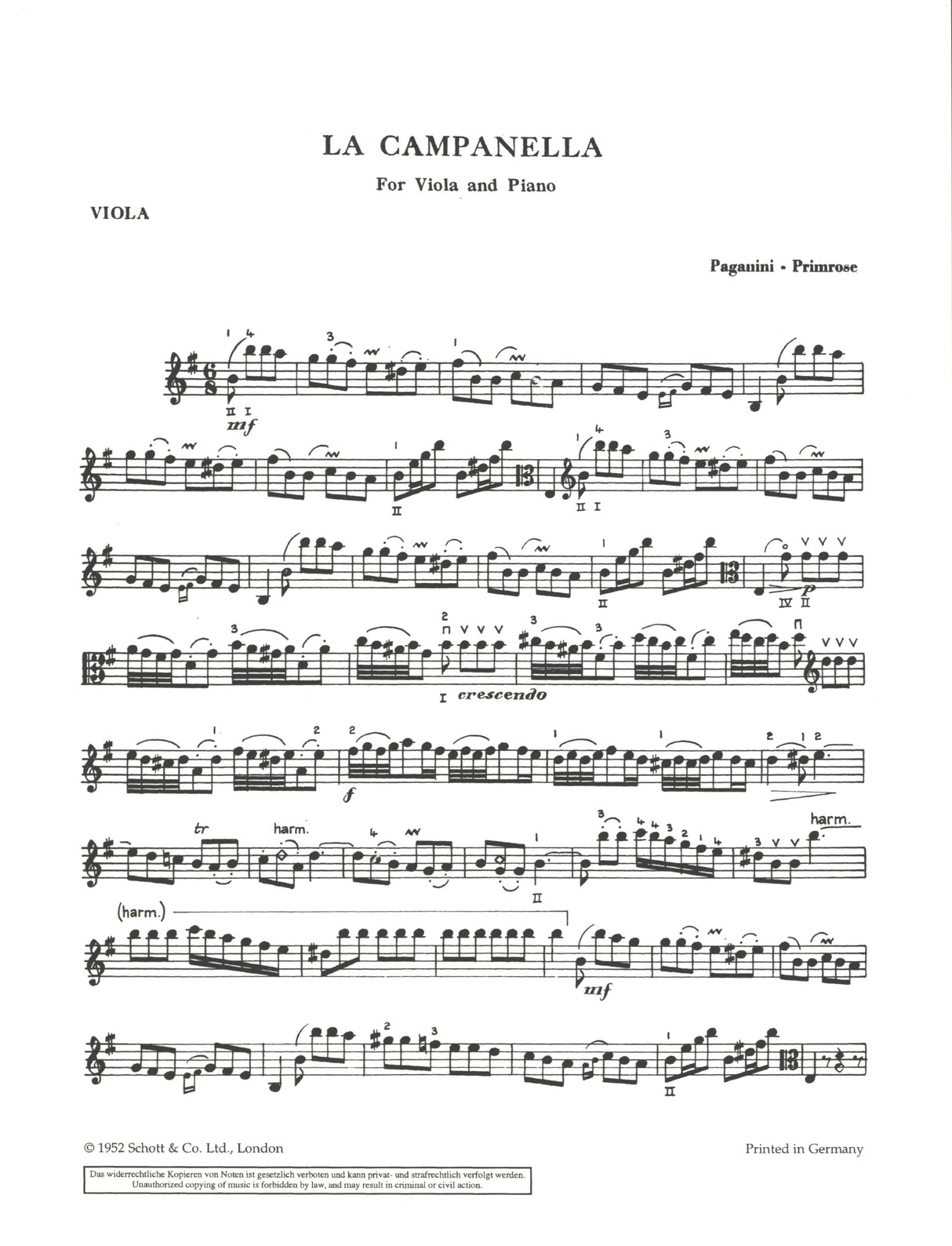 Paganini: La Campanella (arr. for viola)