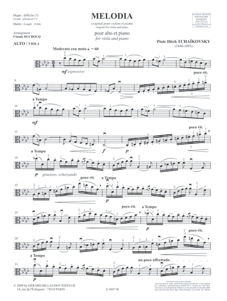 Tchaikovsky: Mélodie, Op. 42, No. 3 (arr. for viola)