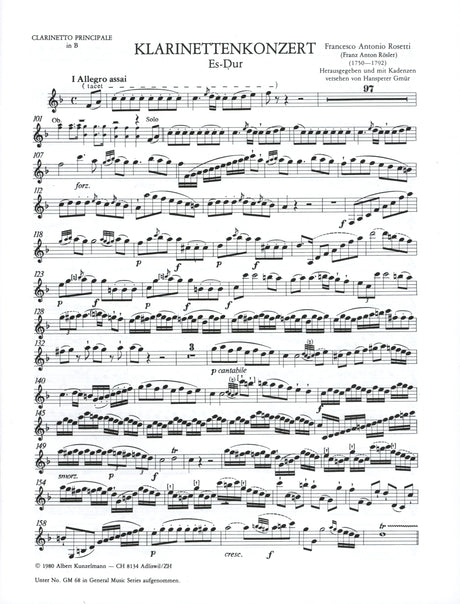 Rosetti: Clarinet Concerto in E-flat Major, M. C62