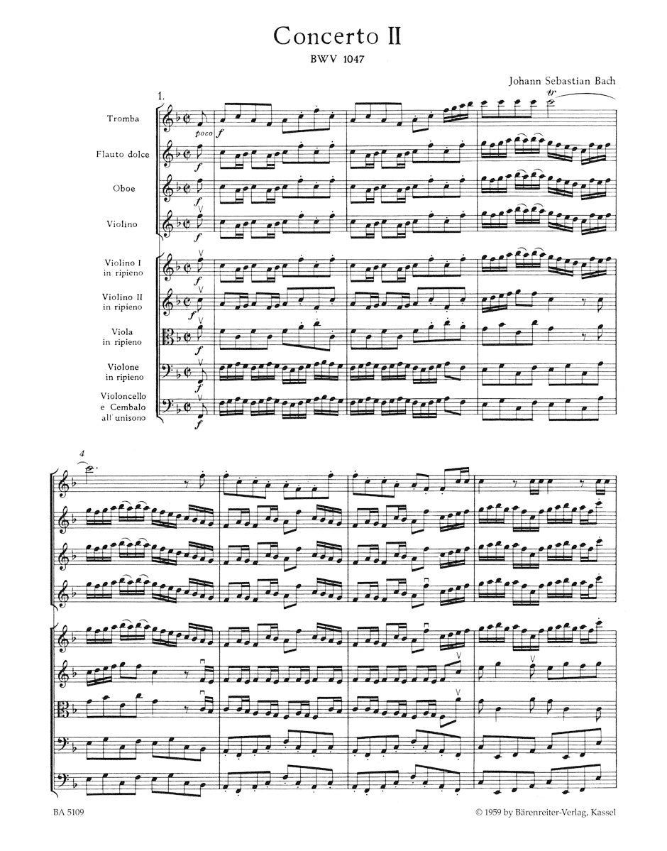 Bach: Brandenburg Concerto No. 2 in F Major, BWV 1047 (with performance markings)