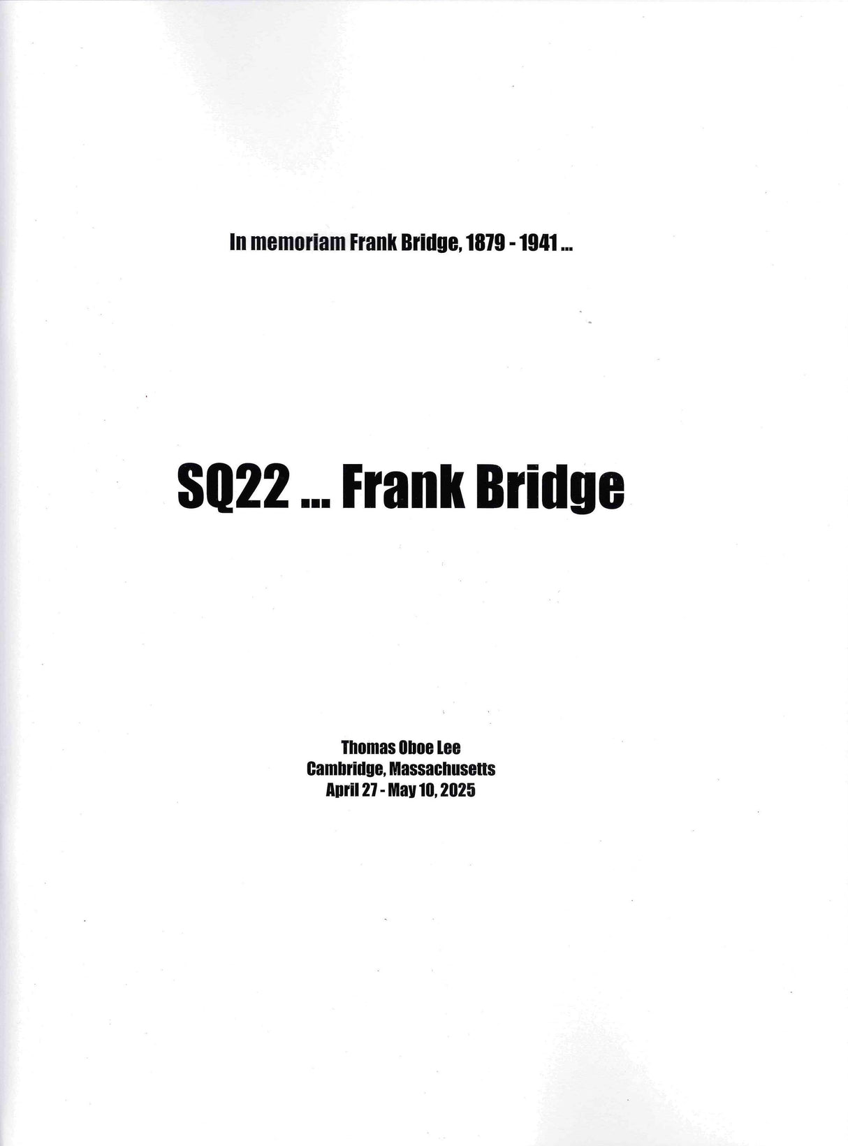 T.O. Lee: SQ22 ... Frank Bridge