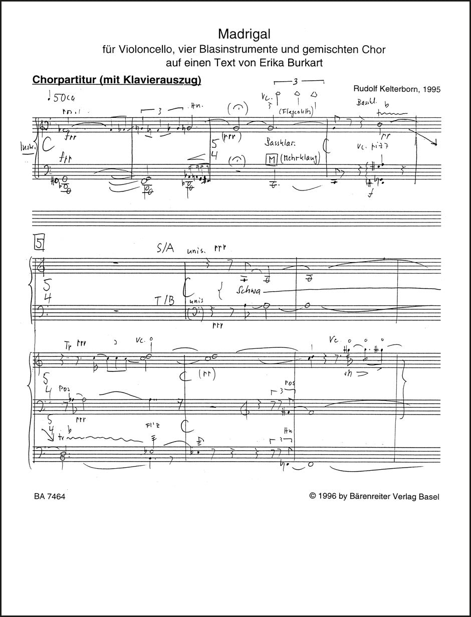 Kelterborn: Madrigal for Cello, 4 Wind Instruments and Mixed Choir