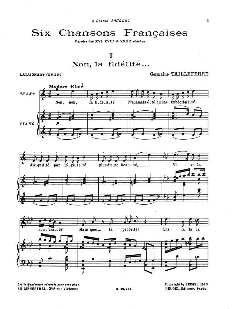 Tailleferre: 6 chansons françaises pour chant et piano – Ficks Music