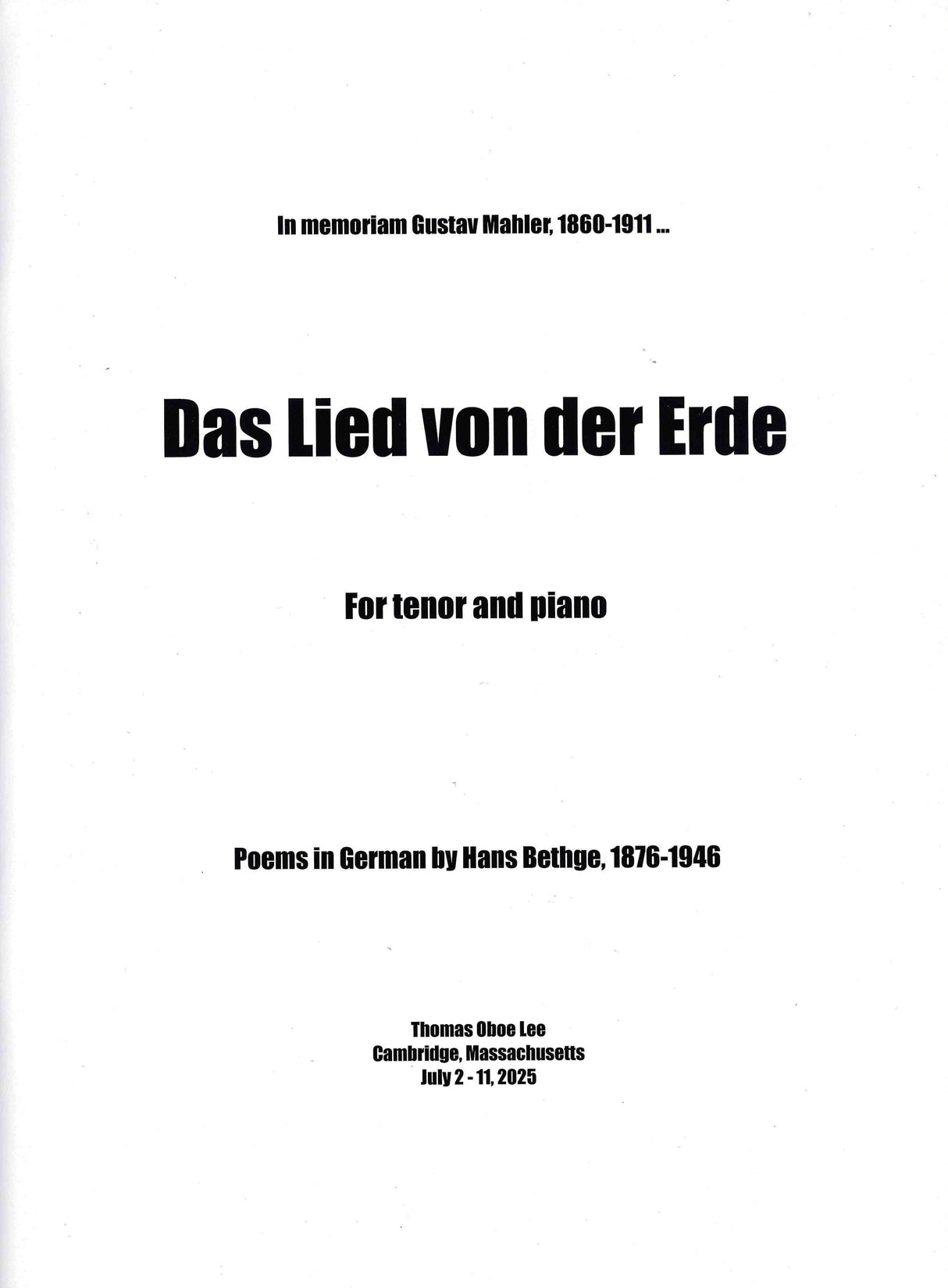 T.O. Lee: Das Lied von der Erde