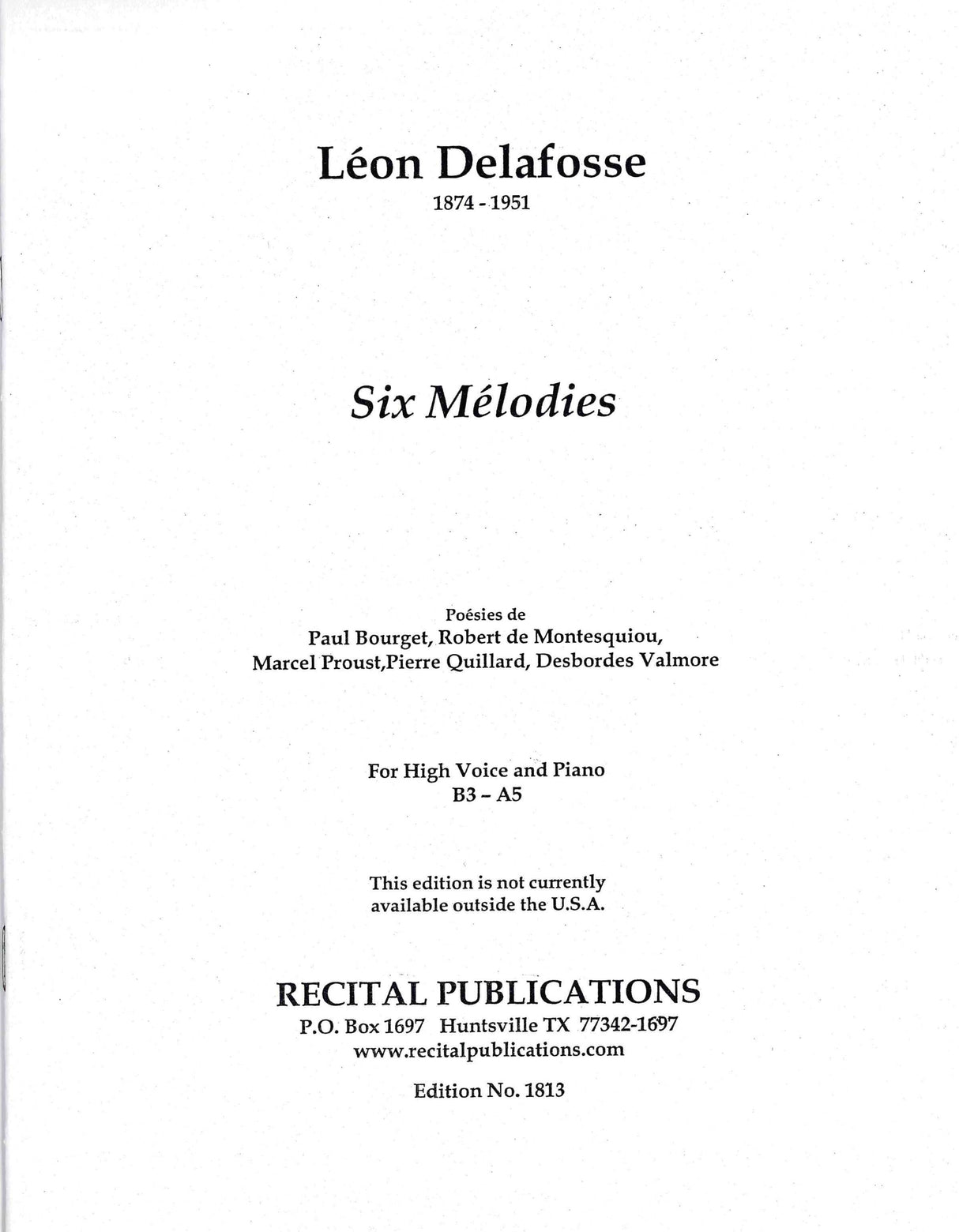 Delafosse: Six Mélodies