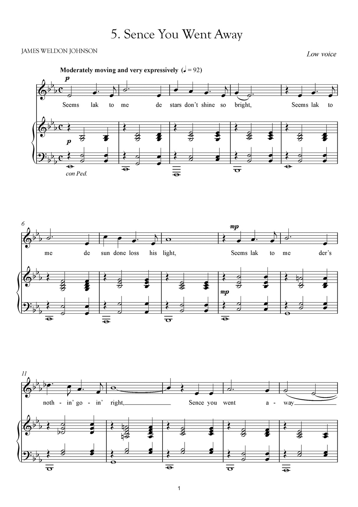 H.L. Adams: Sence You Went Away (arr. for voice & piano)