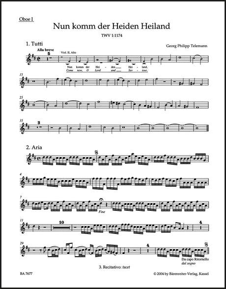 Telemann: Nun komm der Heiden Heiland, TWV 1:1174