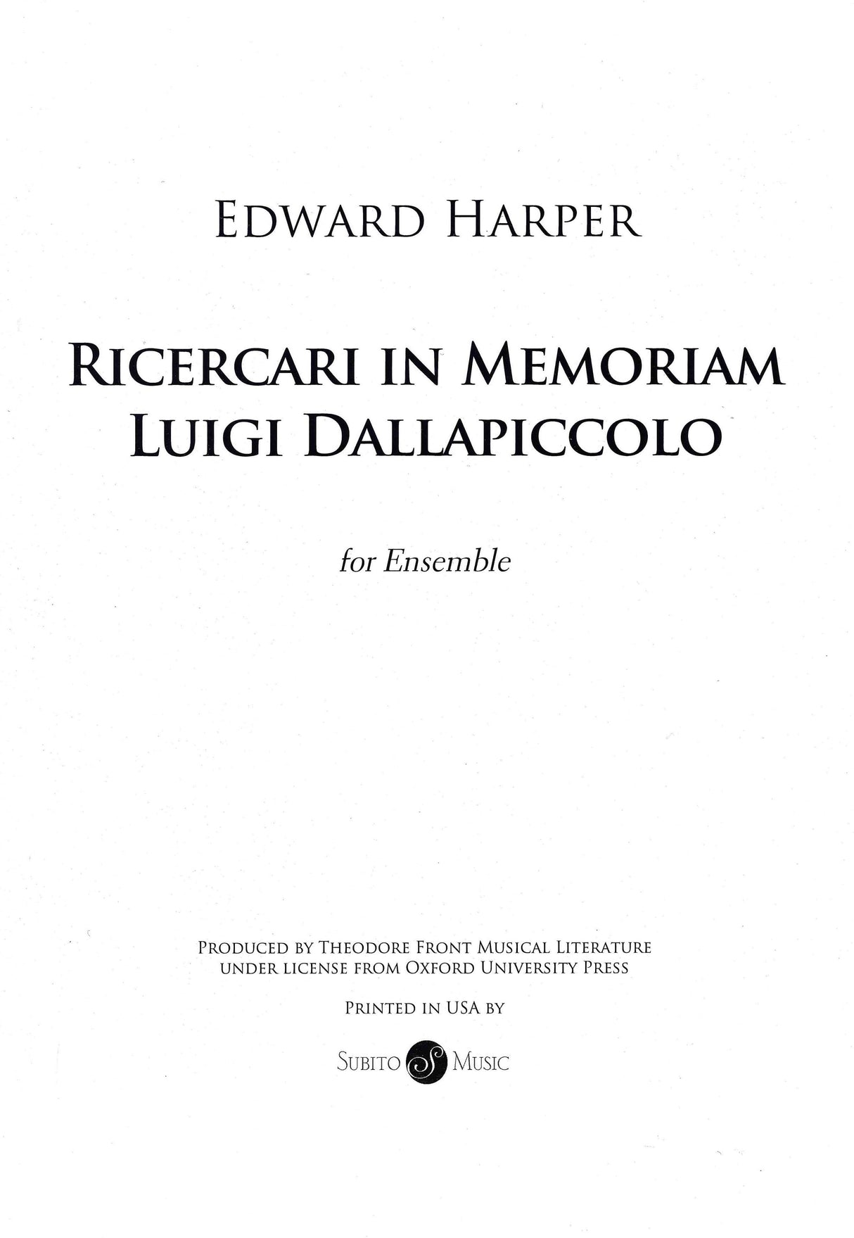 Harper: Ricercari in Memoriam Dallapiccolo