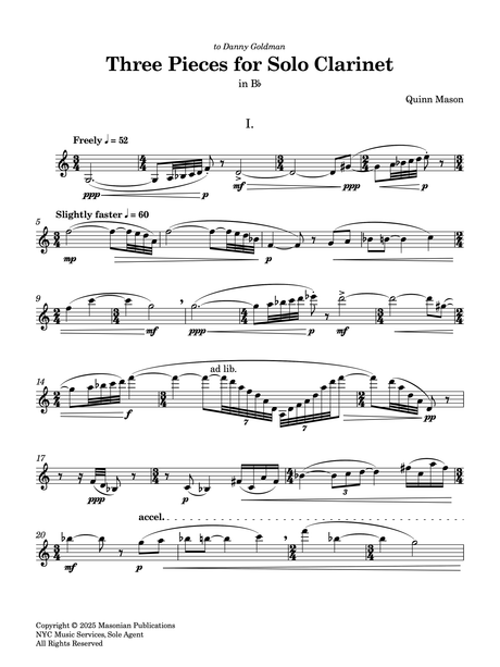 Mason: Three Pieces for Solo Clarinet