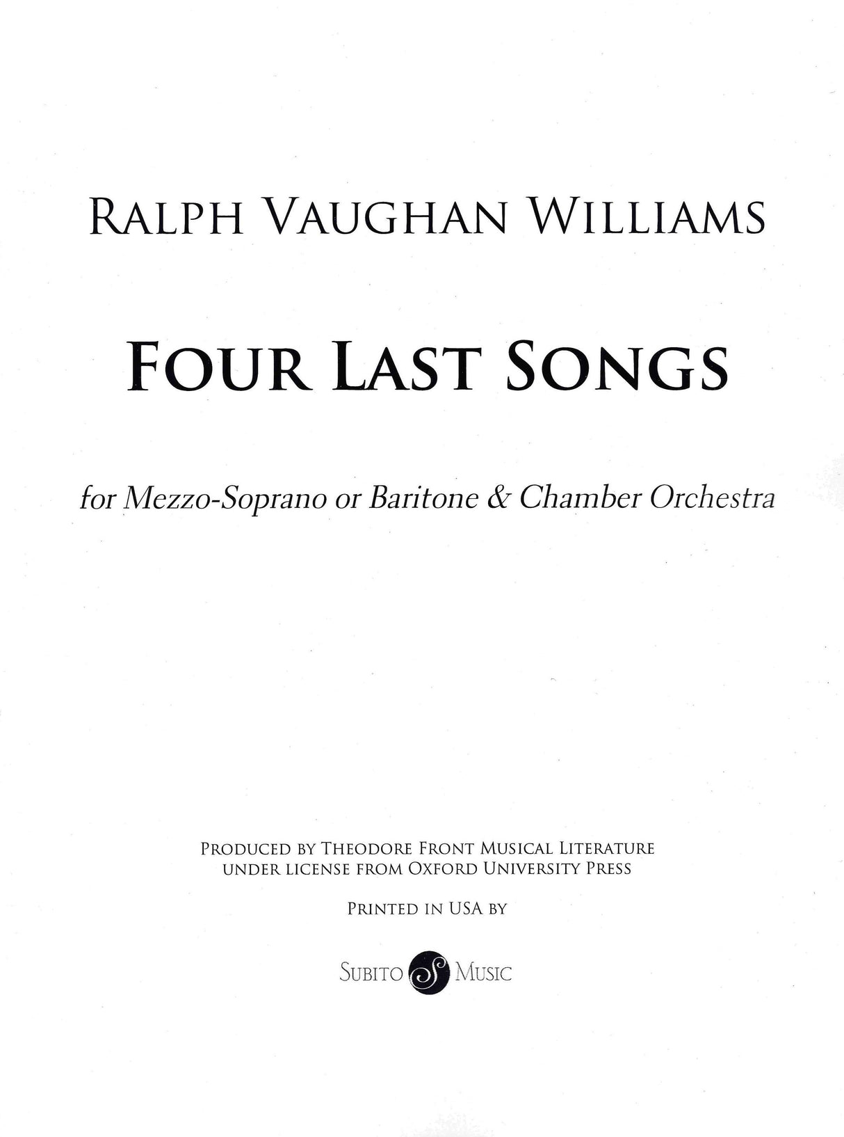 Vaughan Williams: Four Last Songs (arr. for voice & chamber orchestra)