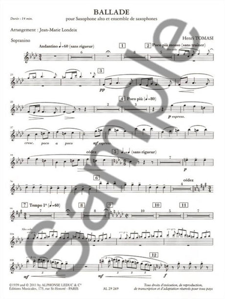 Tomasi: Ballade (arr. for alto sax & sax ensemble)