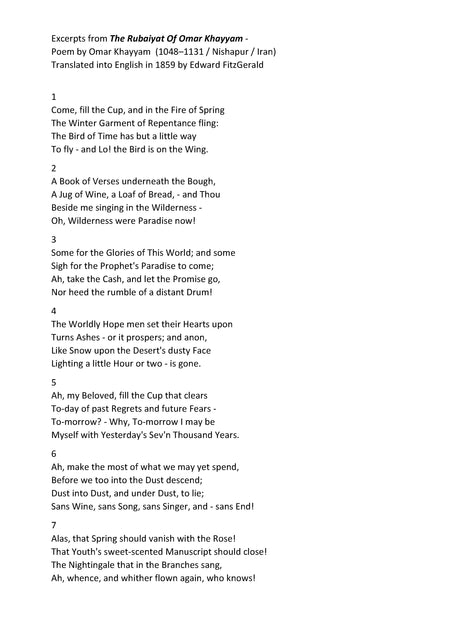 Moore: Songs - Twelve Quatrains From The Rubaiyat