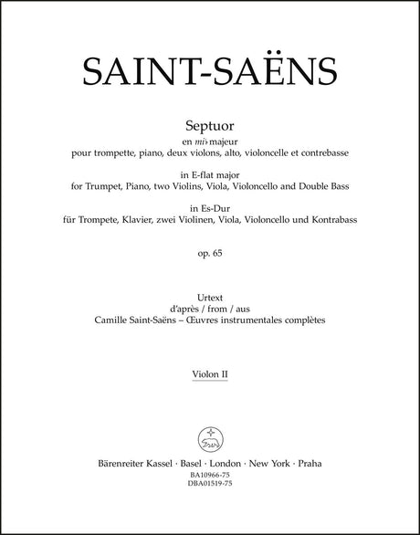 Saint-Saëns: Septuor for Trumpet, Piano, Violins, Viola, Cello and Double Bass in E-flat Major, Op. 65