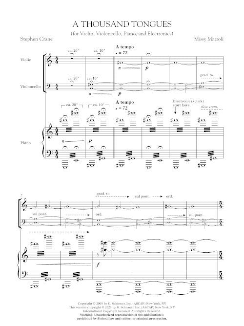 Mazzoli: A Thousand Tongues (Version for Piano Trio & Electronics)
