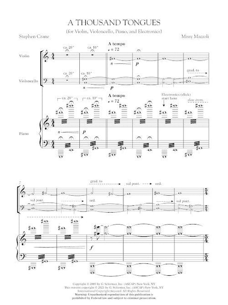 Mazzoli: A Thousand Tongues (Version for Piano Trio & Electronics)