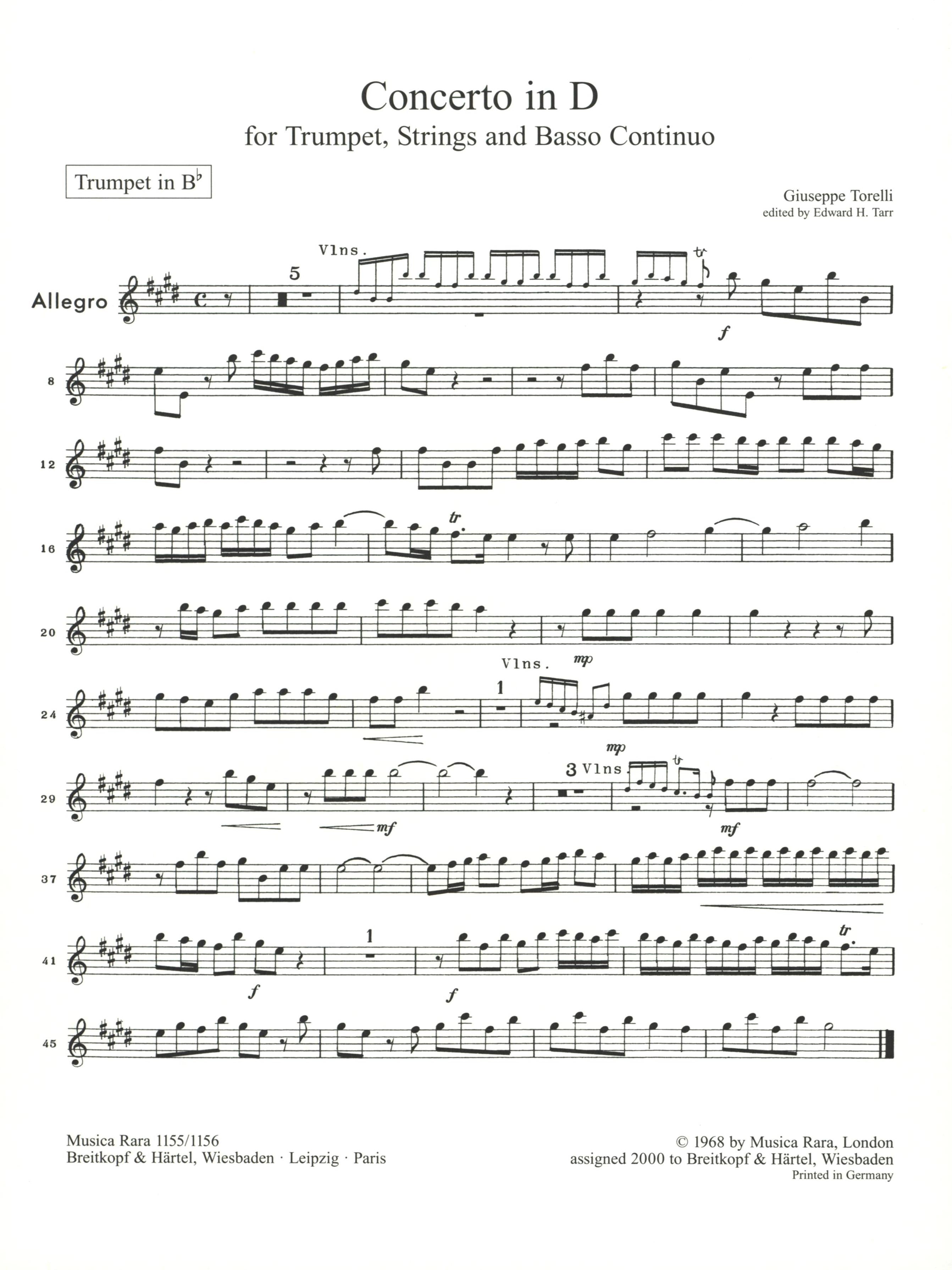 Torelli: Trumpet Concerto in D Major – Ficks Music