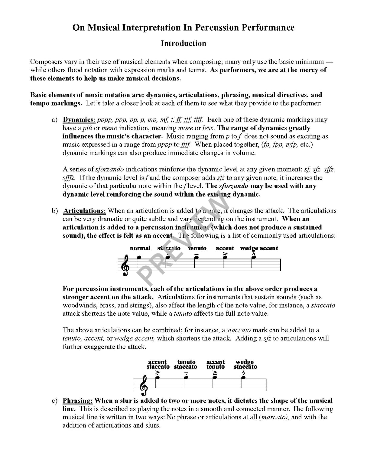 On Musical Interpretation in Percussion Peformance