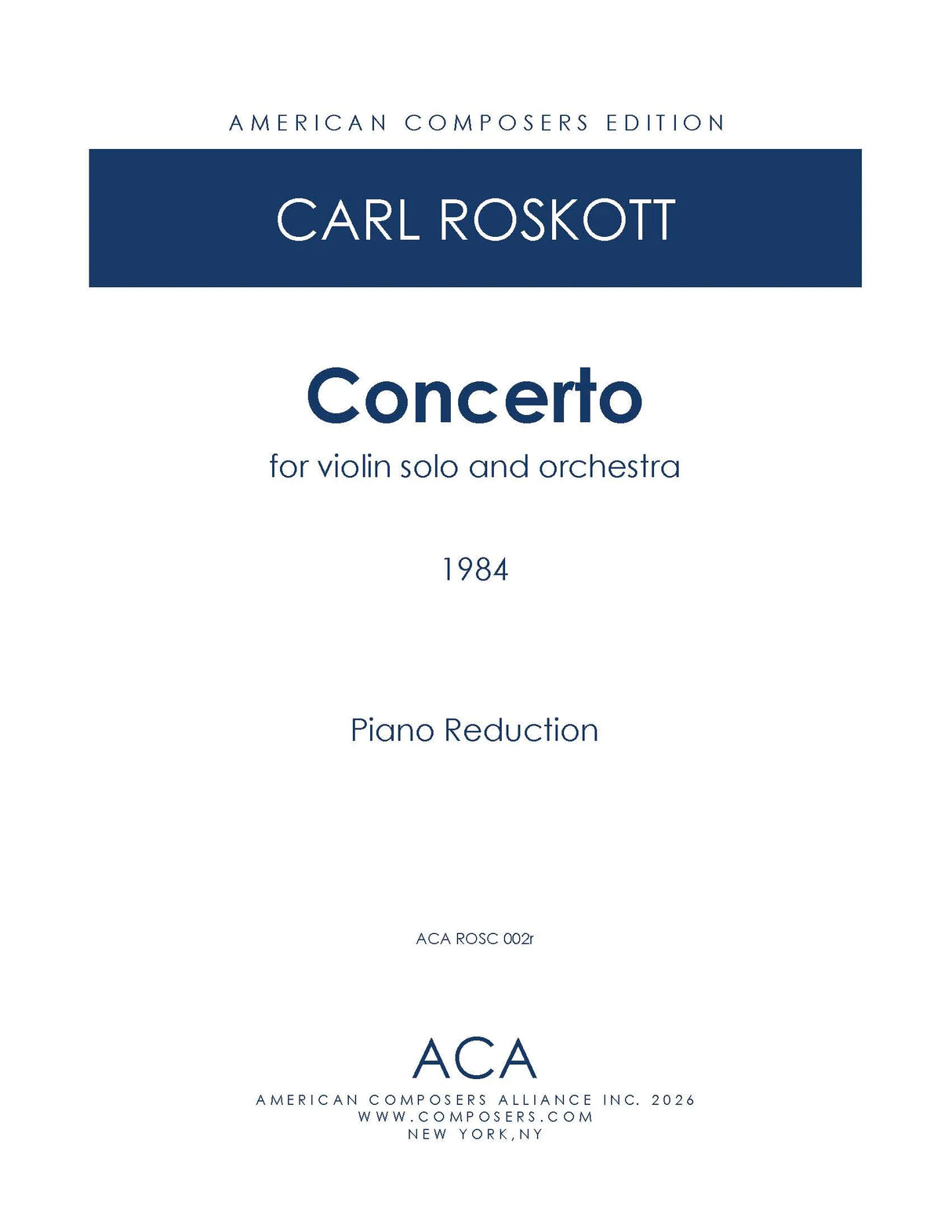 Roskott: Concerto for Solo Violin and Orchestra