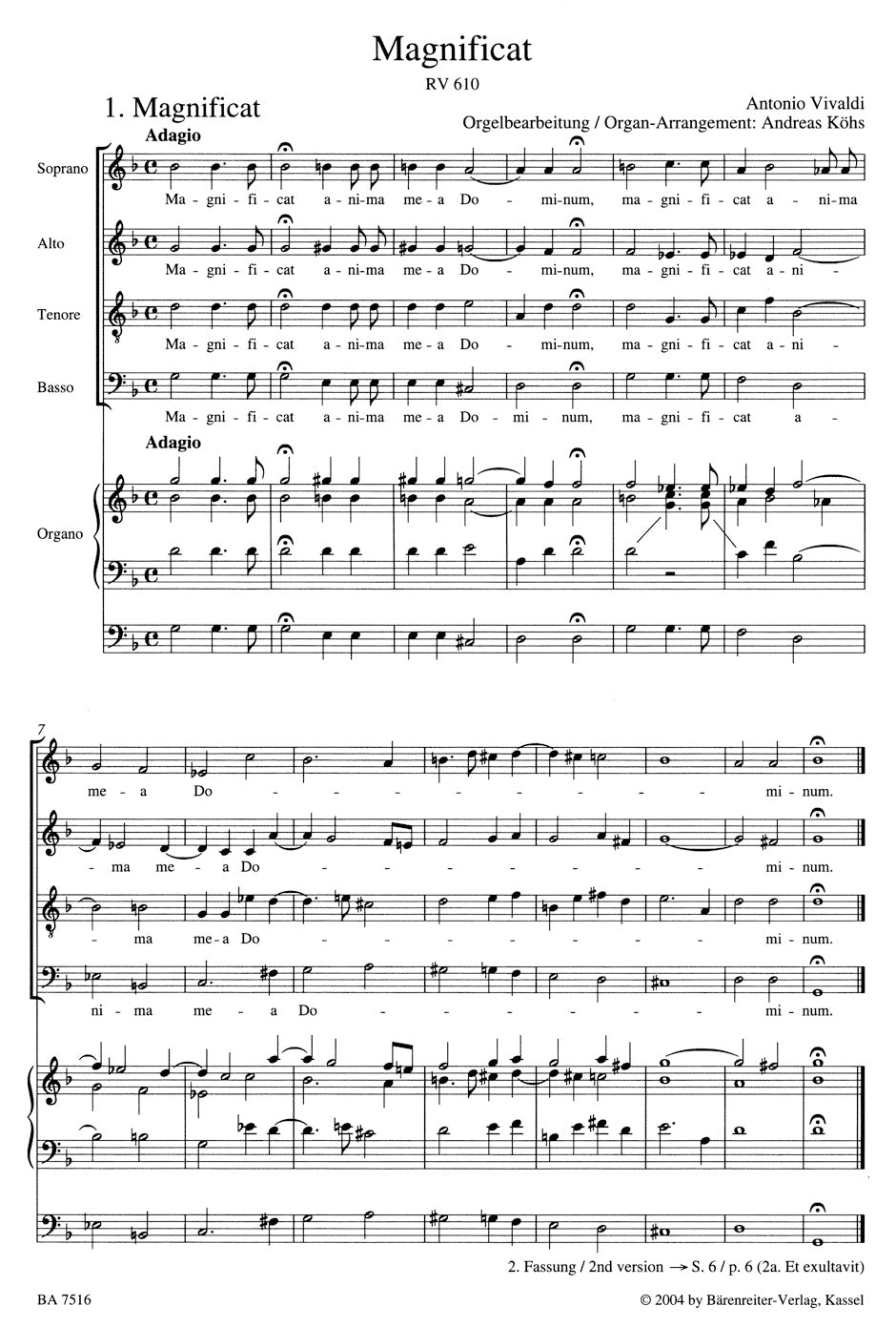 Vivaldi: Magnificat, RV 610/611 (arr. for soloists, choir and