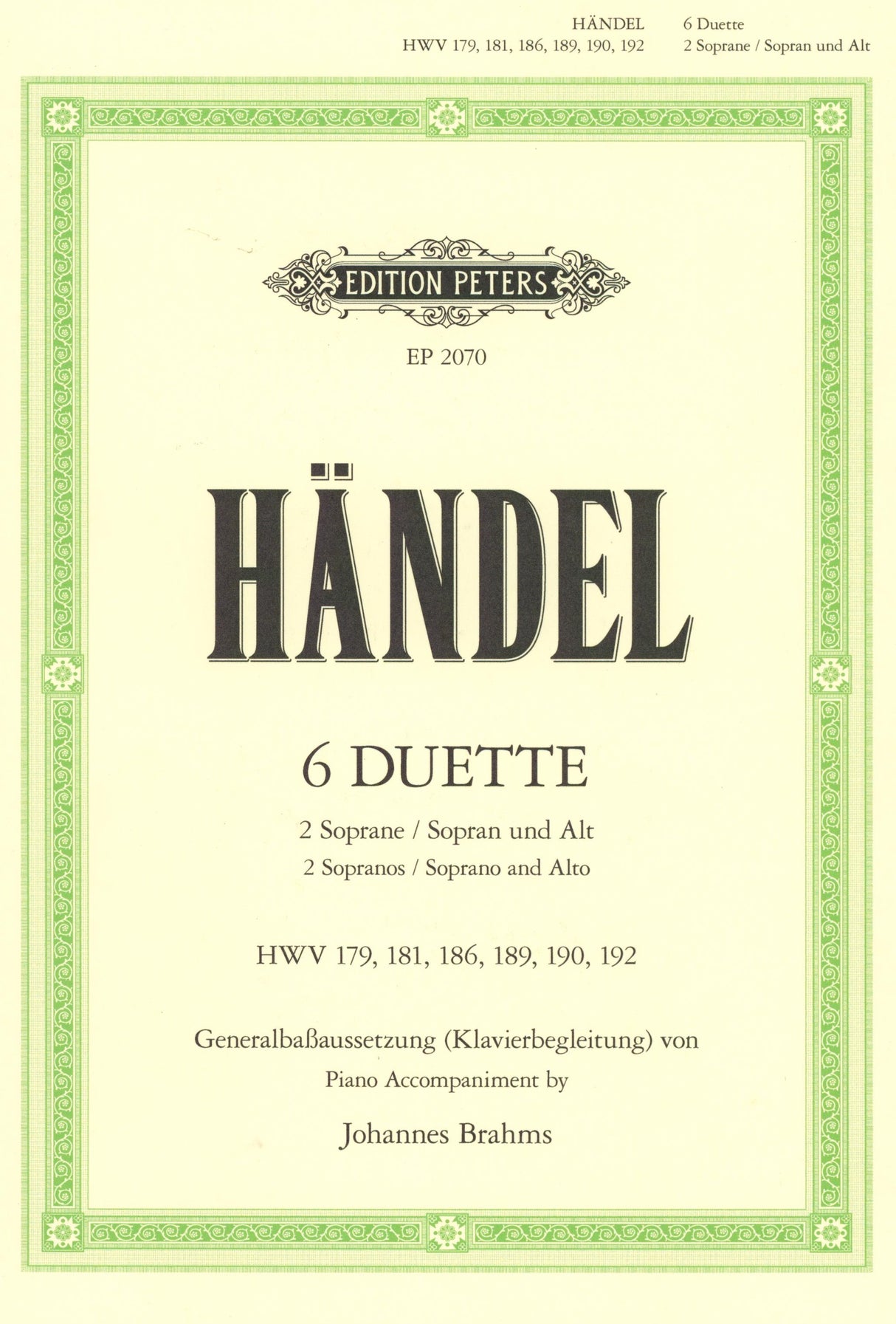 Handel: 6 Duets, HWV 179, 181, 186, 189, 190, 192