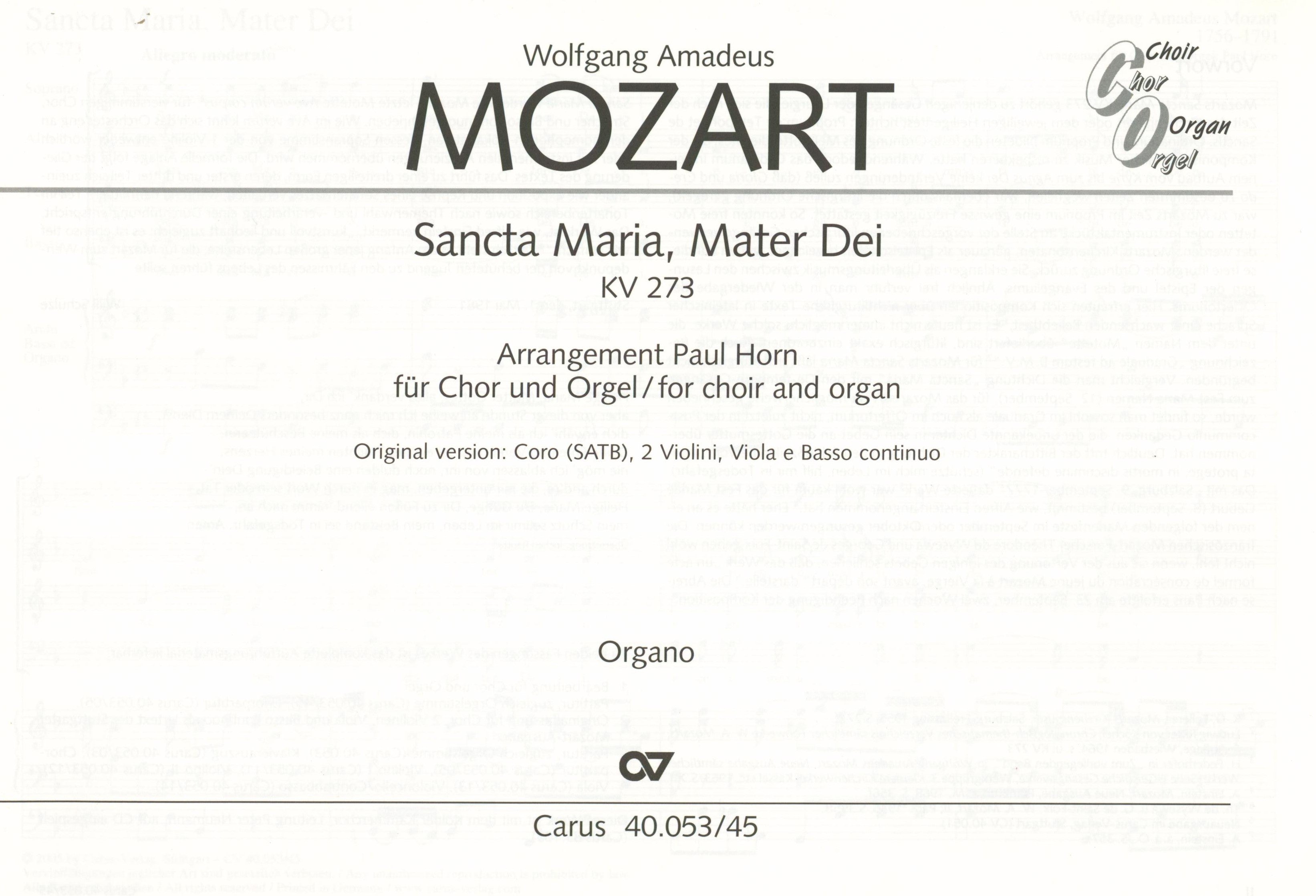 Mozart: Sancta Maria Mater Dei, K. 273 – Ficks Music