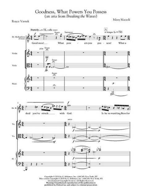 Mazzoli: Goodness, What Powers You Possess (Version for Tenor & Ensemble)