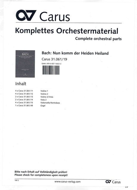 Bach: Nun komm, der Heiden Heiland, BWV 61