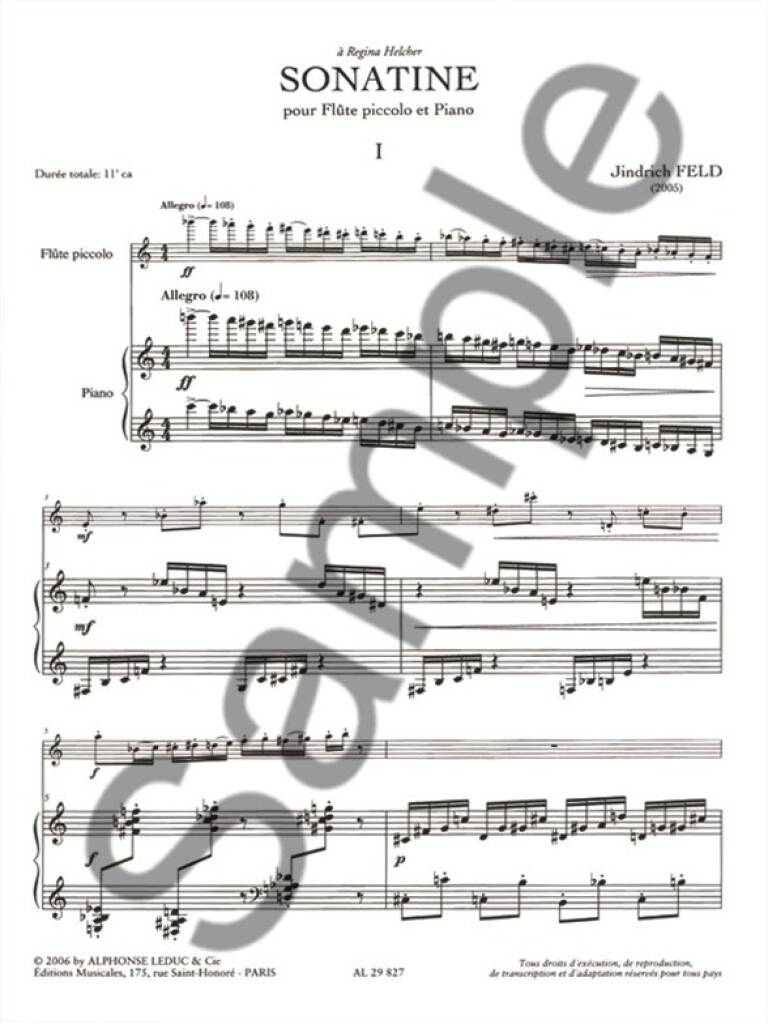 Feld: Sonatina for Piccolo and Piano