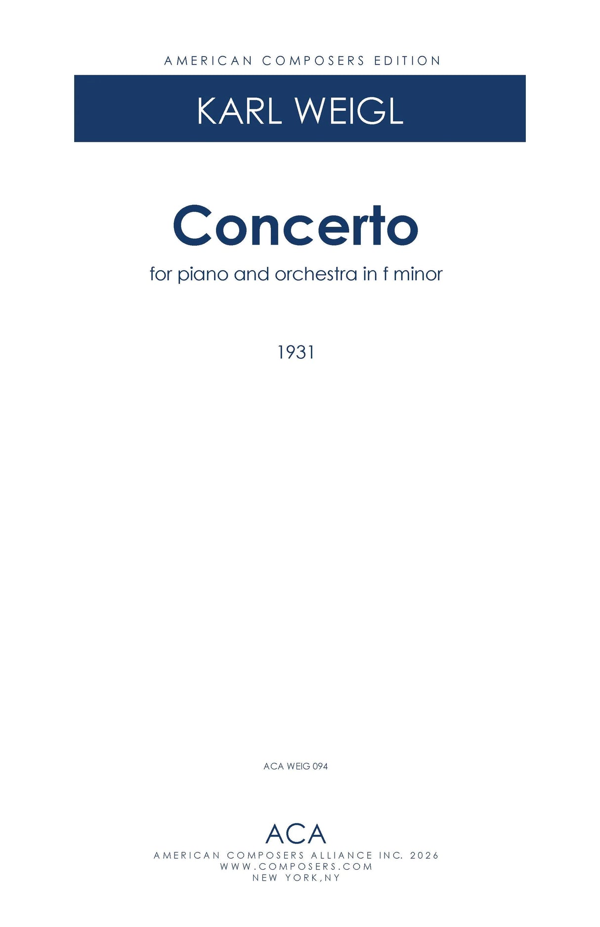 Weigl: Piano Concerto in F Minor, Op. 21