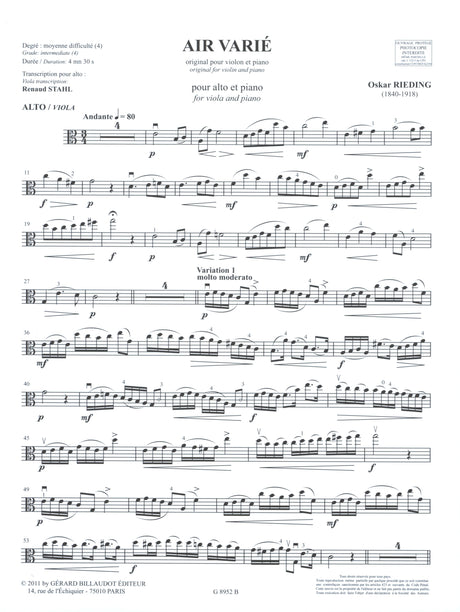 Rieding: Air varié (transc. for viola)