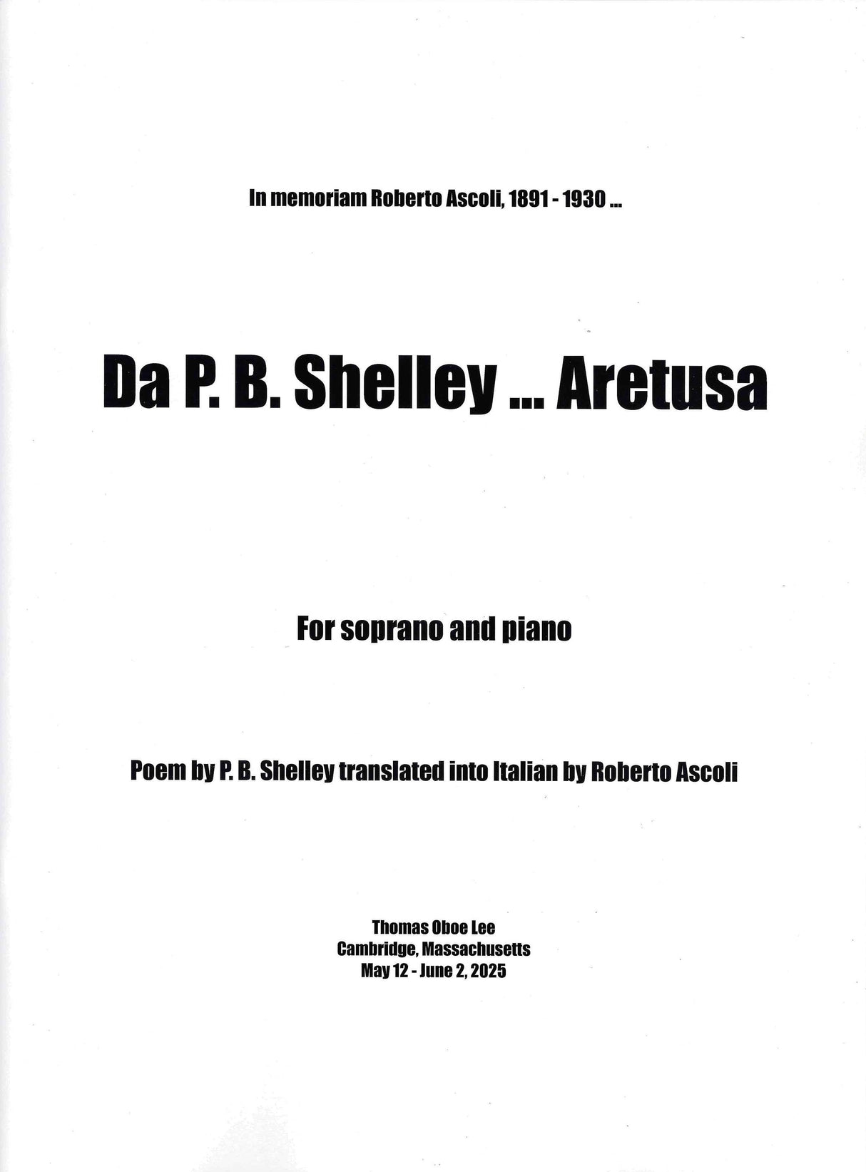 T.O. Lee: Da P. B. Shelley ... Aretusa