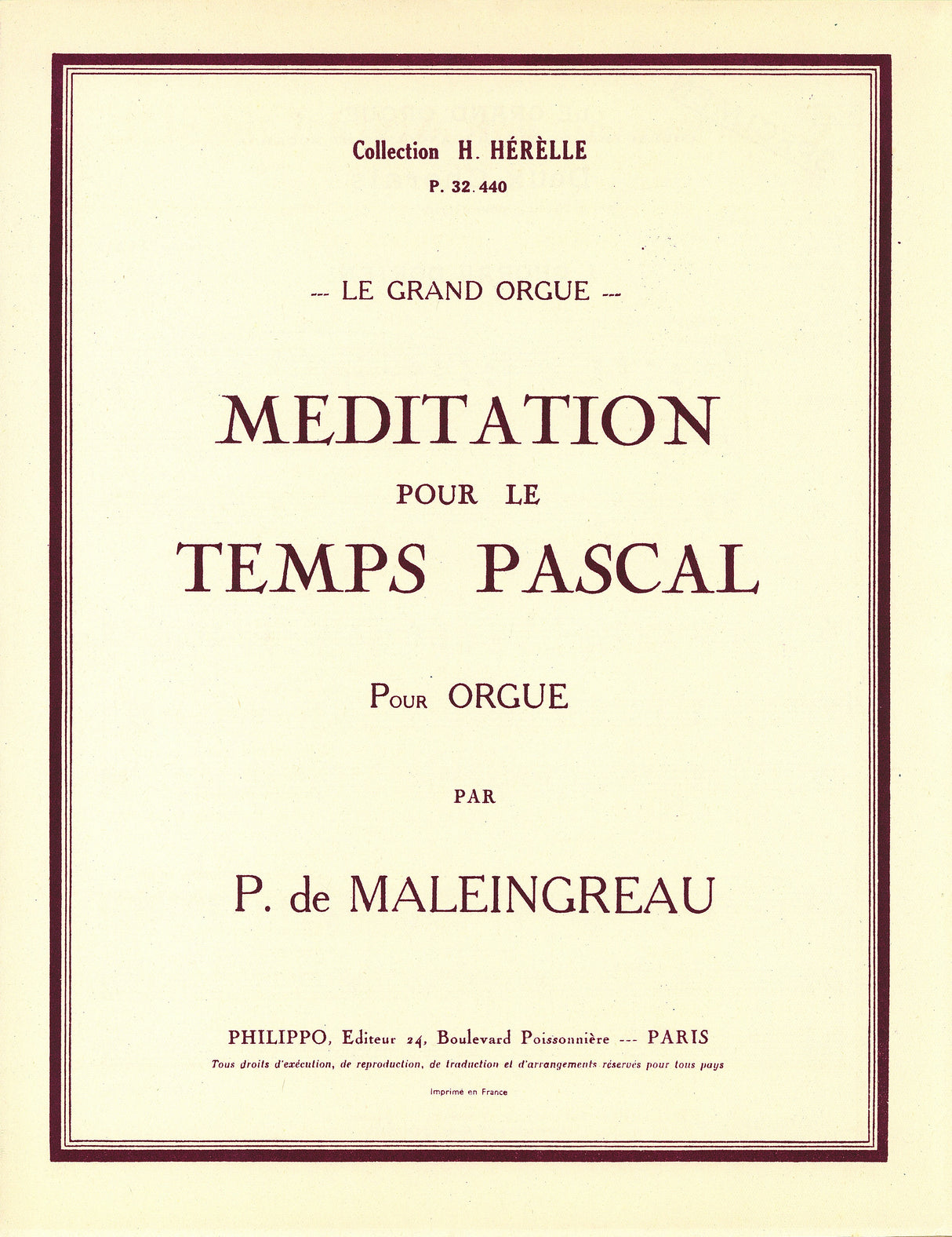 Maleingreau: Méditation pour le temps pascal, Op. 35