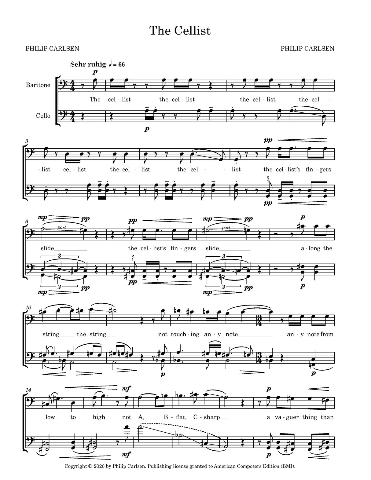 Carlsen: The Cellist (arr. for baritone & cello)