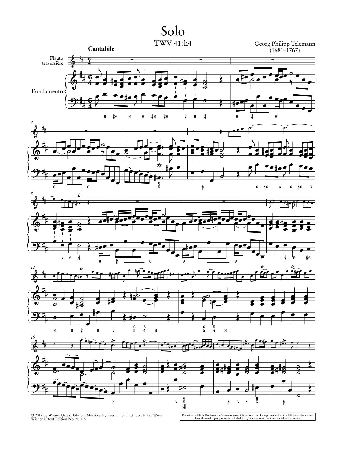 Telemann: Sonata for Flute and Basso continuo, TWV 41:h4 – Ficks Music