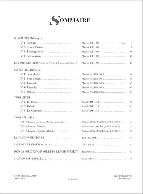 Chausson: 20 Mélodies