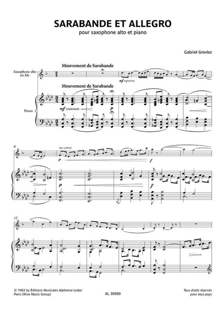 Grovlez: Sarabande et allegro (arr. for alto sax)