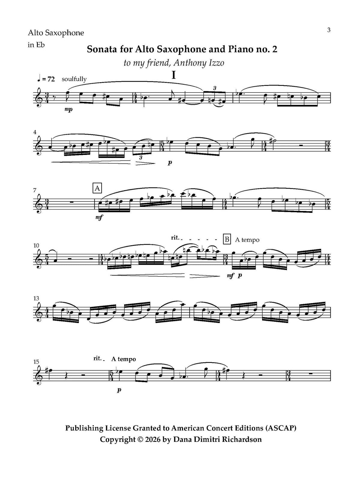 D. Richardson: Alto Saxophone Sonata No. 2