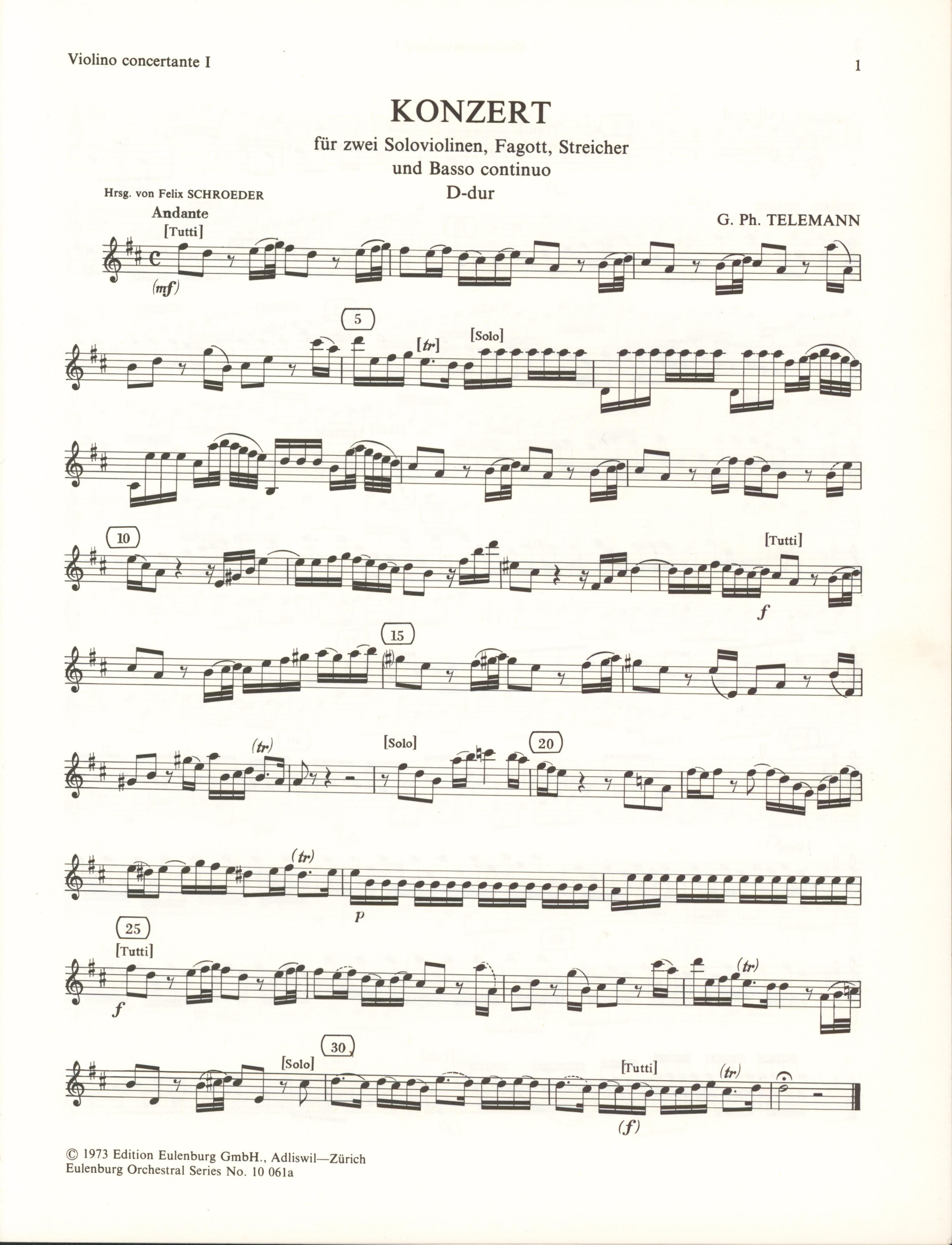 Telemann: Concerto for 2 Violins, Bassoon and String Orchestra