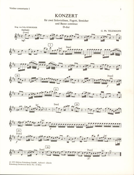 Telemann: Concerto for 2 Violins, Bassoon and String Orchestra, TWV 53:D4